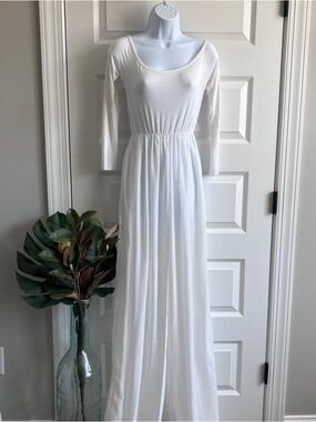 NO BRAND Maternity Photo Shoot Dress Open Belly Chiffon Stretch